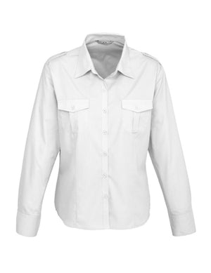 S117LL Ladies Epaulette Long Sleeve Shirt White